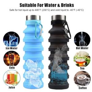 Collapsible Water Bottle, Reuseable BPA Free Silicone Foldable Water Bottle For Travel, Gym, Camping, Hike, Portable Leak Proof Sports Water Bottle With Carabiner | Black, 550 ML